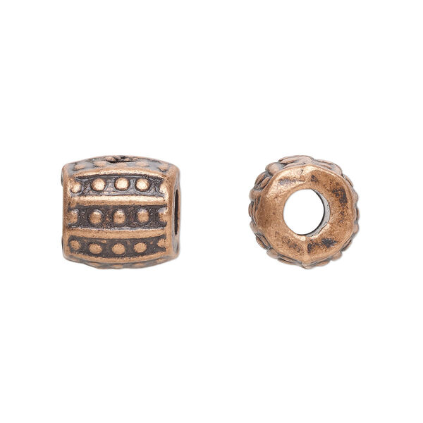 Bead, antique copper-plated "pewter" (zinc-based alloy), 10mm barrel. Sold per pkg of 20. image number 0