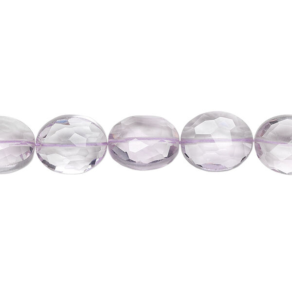 Bead, lavender amethyst (natural), 11x9mm hand-cut faceted puffed oval, B+ grade, Mohs hardness 7. Sold per pkg of 5. image number 0