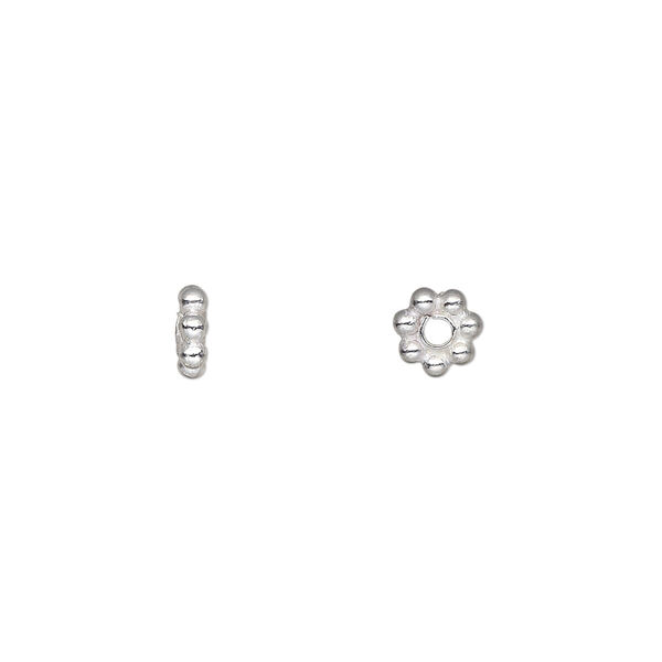 Bead, silver-plated copper, 6x2mm beaded rondelle. Sold per pkg of 50. image number 0