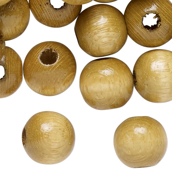 Bead, wood (dyed/waxed), light khaki, 14mm round. Sold per 4-ounce pkg, approximately 177 beads. image number 0