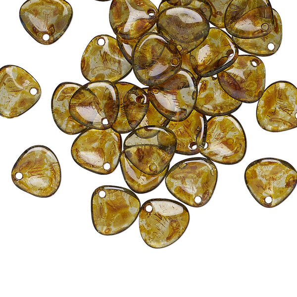 Drop, Preciosa, Czech pressed glass, translucent tortoise, 8x7mm triangular teardrop. Sold per pkg of 30. image number 0