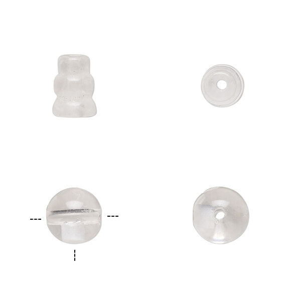 Bead, quartz crystal (natural), 8mm T-drilled round and 8x5mm-9x6mm cone, C grade, Mohs hardness 7. Sold per pkg of (2) 2-piece sets. image number 0
