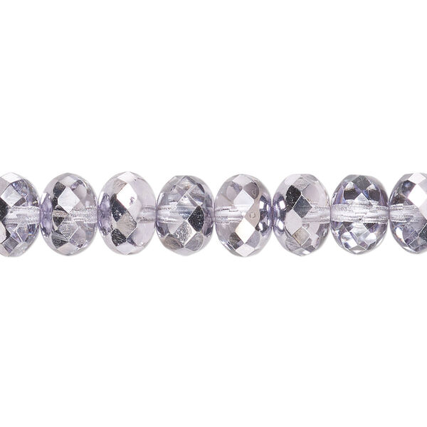 Bead, Czech fire-polished glass, translucent metallic lilac, 9x5mm faceted rondelle. Sold per 15-1/2" to 16" strand. image number 0