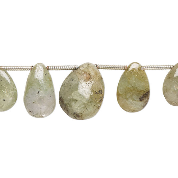 Bead, chrome diopside (natural), 7x6mm-15x11mm graduated hand-cut top-drilled puffed teardrop with 0.4-1.4mm hole, C- grade, Mohs hardness 5-1/2 to 6. Sold per pkg of 18. image number 0