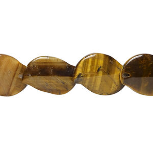 Tigereye 1pkg1, lentil-drilled curved leaf bead natural, 15 inch 16x11mm-18x12mm