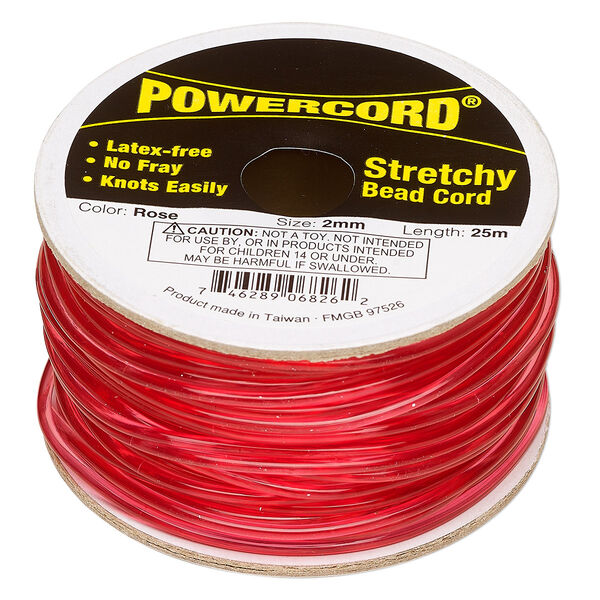 Cord, Powercord®, elastic, rose, 2mm, 21.5-pound test. Sold per 25-meter spool. image number 0
