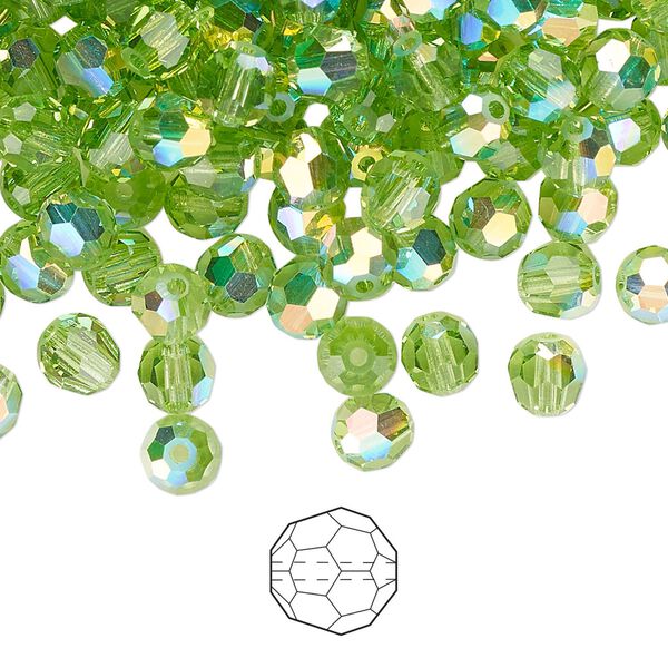 Bead 576pk peridot AB, Preciosa Czech crystal 5mm round image number 0