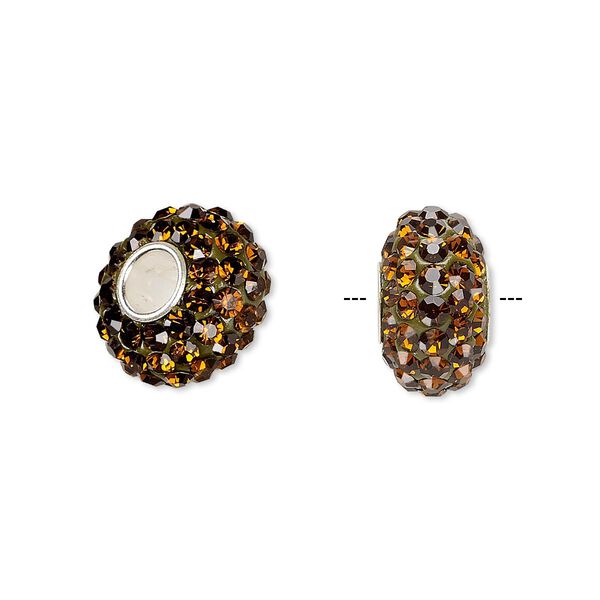 Bead, Dione®, Czech glass rhinestone / epoxy / sterling silver grommets, root beer, 14x8mm rondelle, 4.5mm hole. Sold individually. image number 0