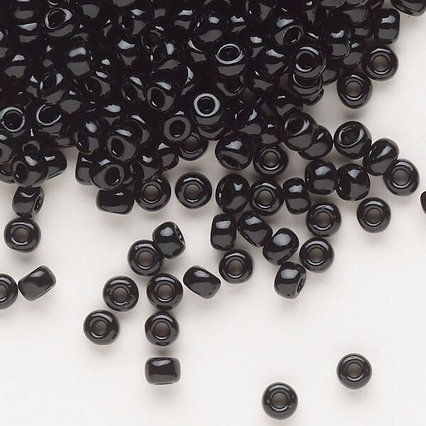 Seed bead, Dyna-Mites™, glass, opaque black, #6 round. Sold per 40-gram pkg. image number 0