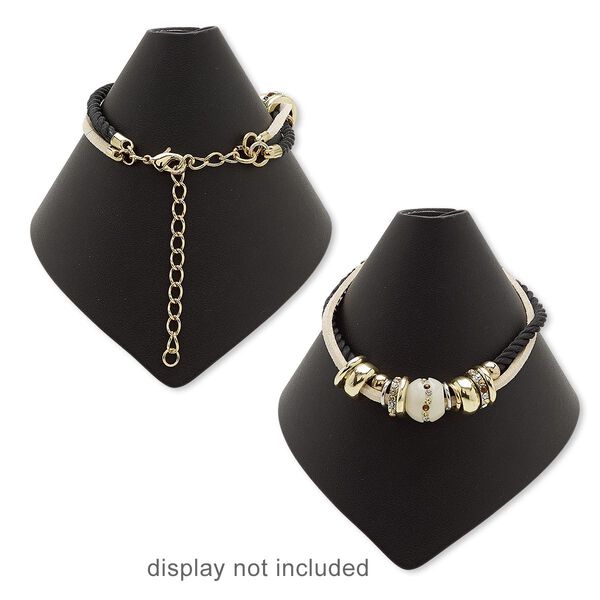 Bracelet, glass rhinestone / acrylic / satin / faux suede / gold-finished copper / steel / "pewter" (zinc-based alloy), multicolored, 12mm wide, 7 inches with 2-1/2 inch extender chain and lobster claw clasp. Sold individually. image number 0