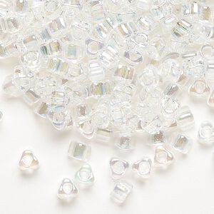 Seed bead, Miyuki, glass, transparent iris clear, (TR1151), #5 triangle. Sold per 250-gram pkg.