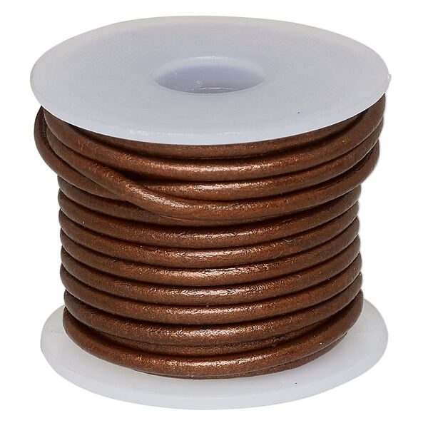 Cord, leather (coated), metallic copper, 2mm. Sold per 5-yard spool. image number 0
