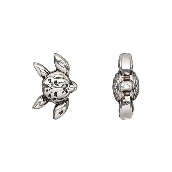 Bead, antique silver-finished "pewter" (zinc-based alloy), 17x11.5mm sea turtle. Sold per pkg of 4. image number 0