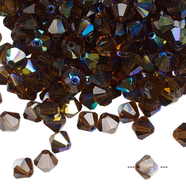 Bead 144pk smoked topaz AB, Preciosa Czech crystal 6mm bicone image number 0