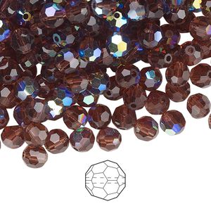 Bead 144pk light burgundy AB, Preciosa Czech crystal 5mm round