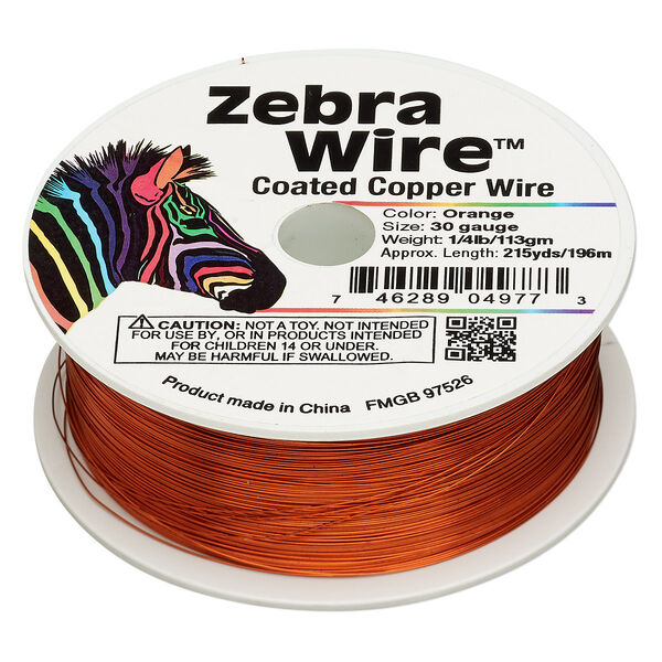 Wire, Zebra Wire™, color-coated copper, orange, round, 30 gauge. Sold per 1/4 pound spool, approximately 215 yards. image number 0