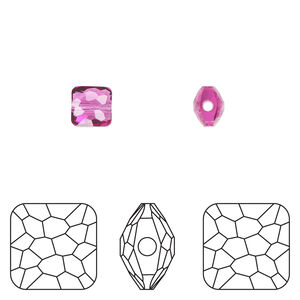 Bead 1pkg4 fuchsia, Crystal Passions® 6mm puffed square 5035