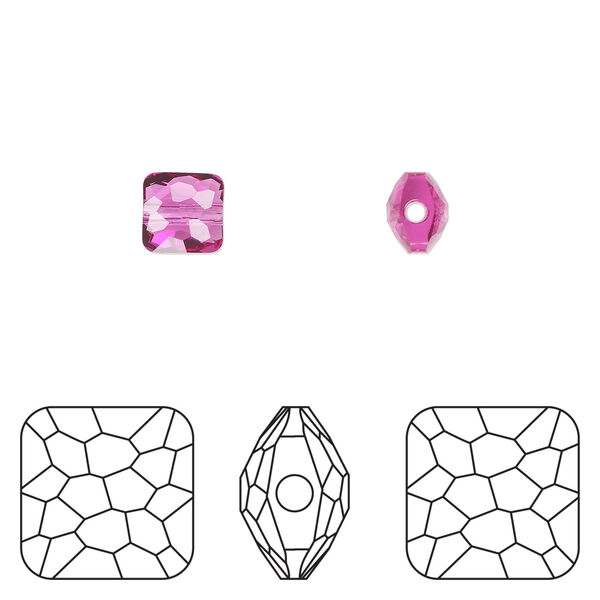 Bead 1pkg4 fuchsia, Crystal Passions® 6mm puffed square 5035 image number 0