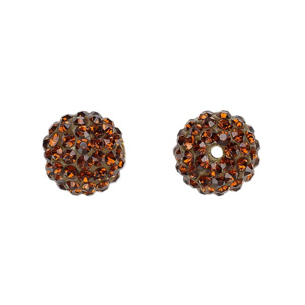 Bead, glass rhinestone / epoxy / resin, brown, 12mm round. Sold individually. image number 0