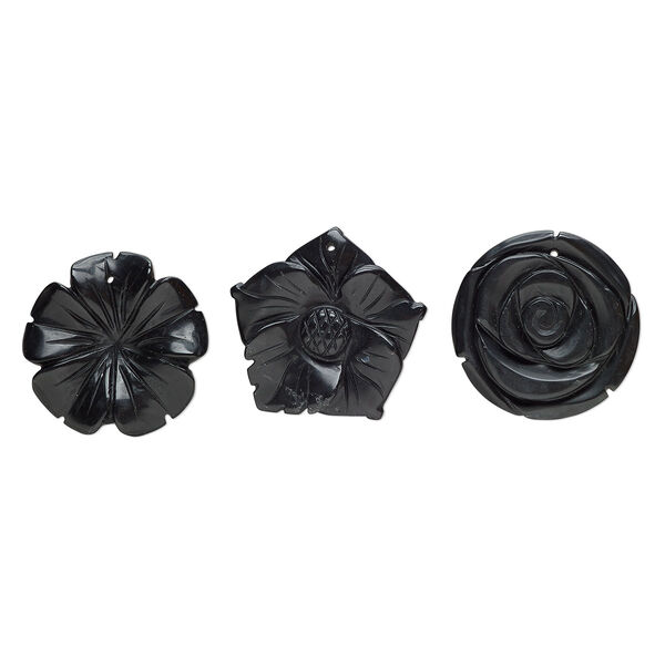 Blackstone 1pkg3, top-drilled carved flower focal B grade, mix 41x35mm-43x41mm image number 0
