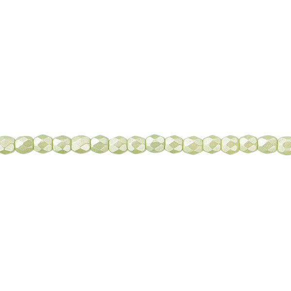 Bead, Czech fire-polished dipped décor glass, pearlescent lime green, 3mm faceted round. Sold per pkg of 1,200 (1 mass). image number 0