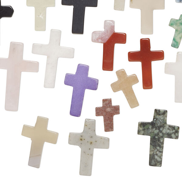 Multi-gemstone 1pkg25, half-drilled cross drop mix 12x9mm-24x17mm image number 0