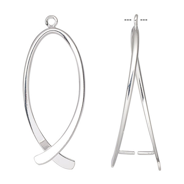 Bail, ice-pick, silver-plated brass, 35x15mm double-sided oval, 28mm grip length. Sold per pkg of 10. image number 0
