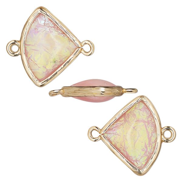 Link, Opalized Ice™, "opal" (resin) and gold-finished brass, light pink, 19x15mm double-sided fan. Sold per pkg of 4. image number 0