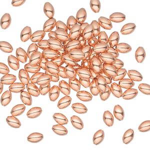 Bead, clear-coated copper, 5x3mm oval. Sold per pkg of 1,000.