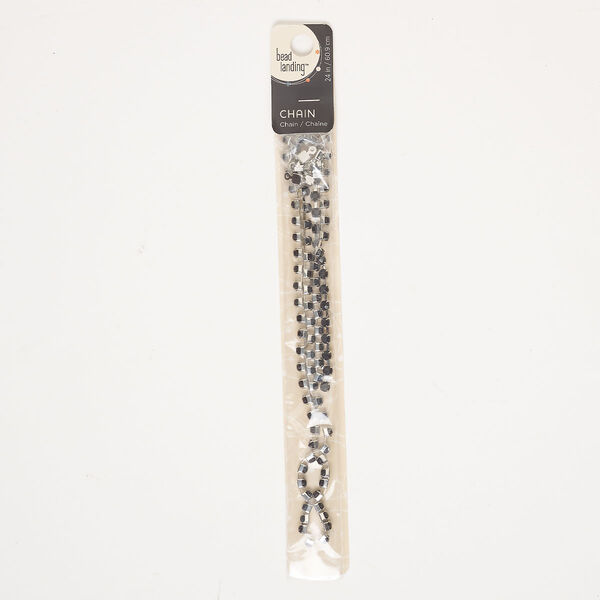 Chain mix, brass and glass, pkg/1,  silver finish and black, 4mm cupchain and 4mm connectors. image number 0