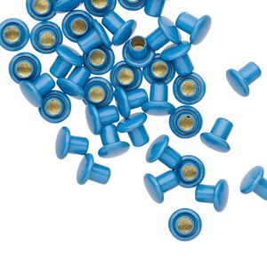 Rivet, acrylic and brass, turquoise blue, 5.5x5mm with 3mm shank and 2.5mm inside diameter, fits 3.5-5mm hole. Sold per pkg of 50.