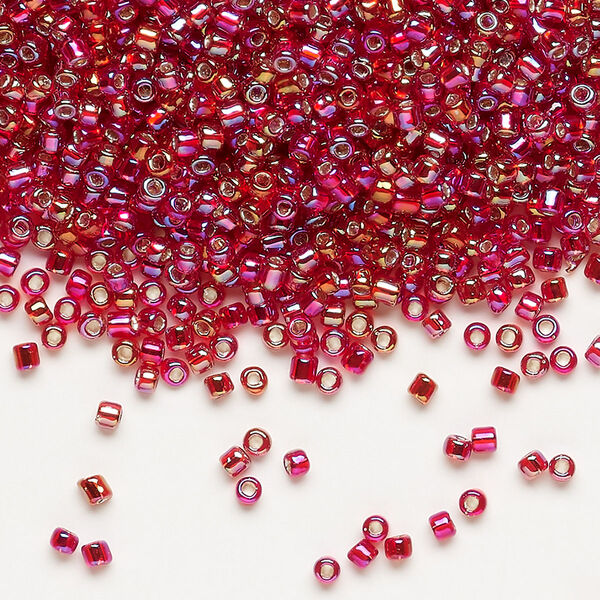 Seed bead, Dyna-Mites™, glass, pkg/1/2kg, #11 round, translucent silver-lined rainbow ruby red, (67R:SR 11/0 SR). image number 0