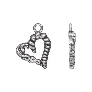 Charm, antique silver-plated "pewter" (zinc-based alloy), 18x18mm single-sided open fancy heart. Sold per pkg of 20.