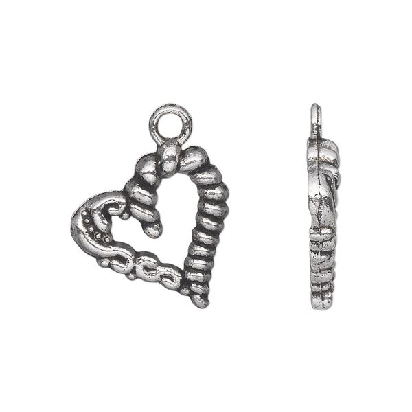 Charm, antique silver-plated "pewter" (zinc-based alloy), 18x18mm single-sided open fancy heart. Sold per pkg of 20. image number 0