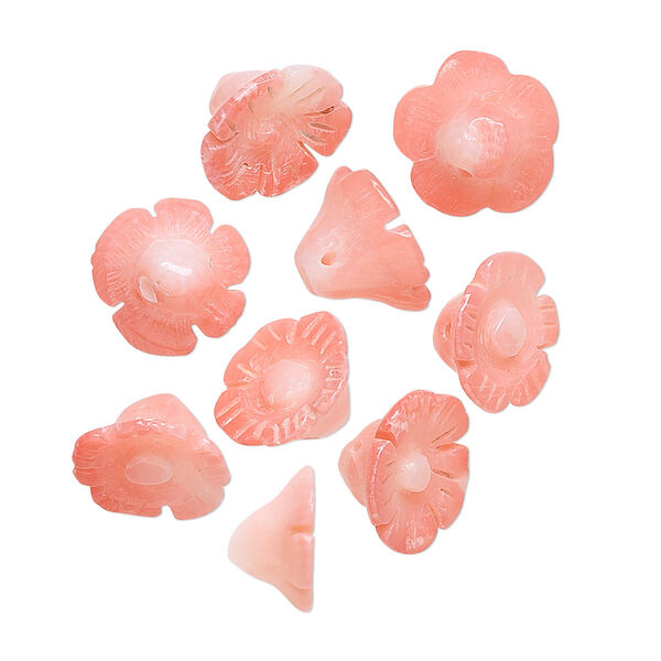 Bead, bamboo coral (dyed), pink, 10x6mm hand-carved end-drilled flower, B grade, Mohs hardness 3-1/2 to 4. Sold per pkg of 8. image number 0