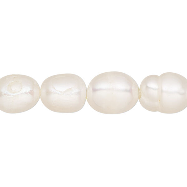 Pearl, cultured freshwater (bleached), white, 8.5-10.5mm rice, D grade, Mohs hardness 2-1/2 to 4. Sold per 8-inch strand, approximately 17-19 beads. image number 0