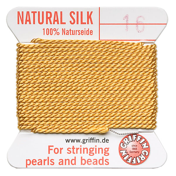 Thread, Griffin, silk, amber yellow, size #16. Sold per 2-meter card (approximately 78 inches). image number 0