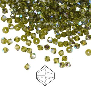 Bead 1440pk olivine AB, Preciosa Czech crystal 3mm bicone