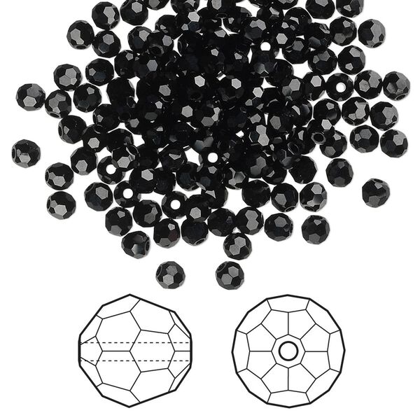 Bead 144pk jet, Crystal Passions® 3mm round 5000 image number 0