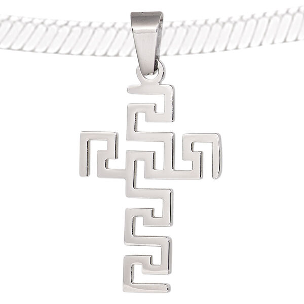 Pendant, stainless steel, 37x22mm double-sided cross with geometric design. Sold individually. image number 0
