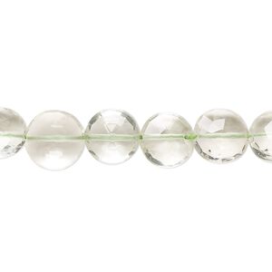 Green quartz 1pkg1, hand-cut faceted puffed flat round bead 7 inch 8-10mm