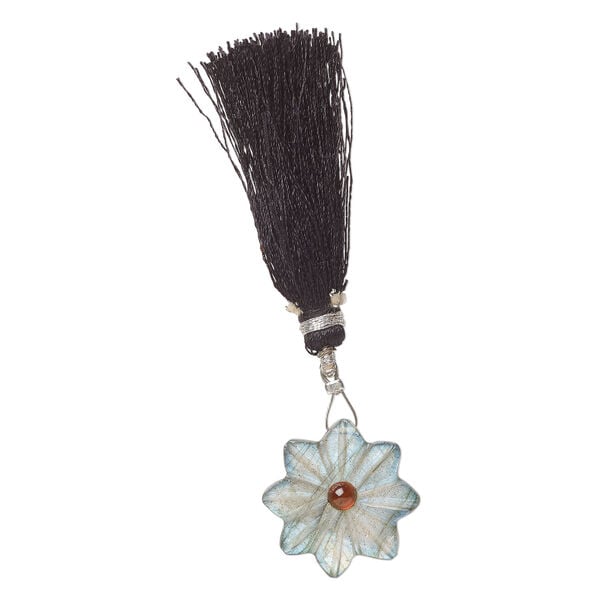 Labradorite / garnet 1pkg1, top-drilled hand-cut 1sided carved flower bead natural, 22mm image number 2