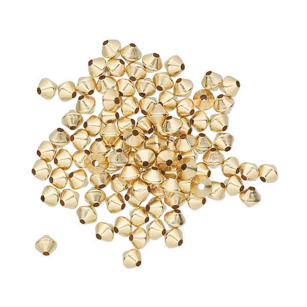 Bead, 14Kt gold-filled, 3mm smooth bicone. Sold per pkg of 20. image number 0