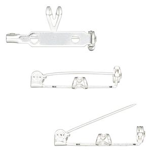 Pin back, silver-finished steel and "pewter" (zinc-based alloy), 26x12mm with 7x4.5mm bail. Sold per pkg of 10.