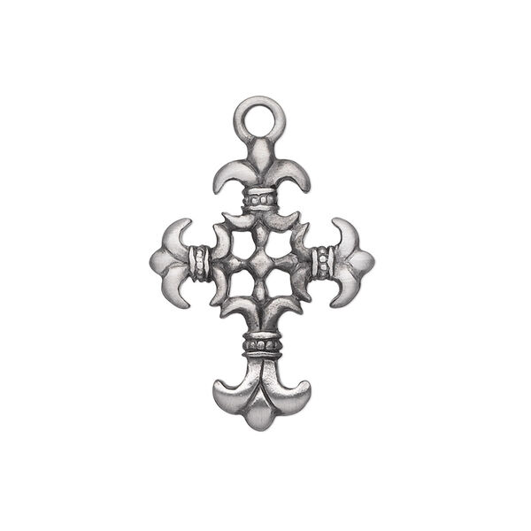 Drop, "pewter" (zinc-based alloy), 24x19mm fancy cross. Sold per pkg of 2. image number 0