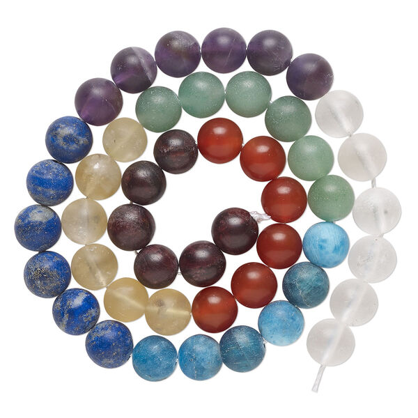 Bead, multi-gemstone (natural/dyed/heated), matte, 8mm round, C grade, Mohs hardness 5 to 7-1/2. Sold per 16-inch strand. image number 0