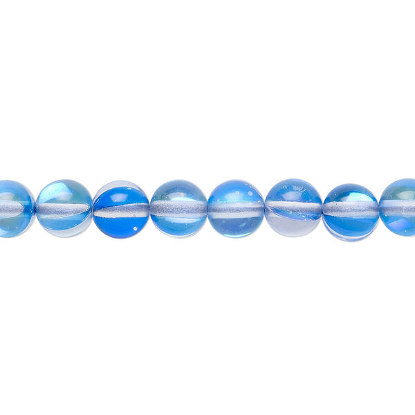 Bead, iridescent glass, transparent blue, 6mm round. Sold per 15-1/2" to 16" strand. image number 0