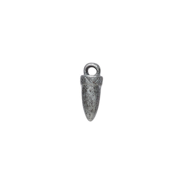 Charm, antiqued pewter (tin-based alloy), 11x5.5mm 3D horn. Sold per pkg of 10. image number 0