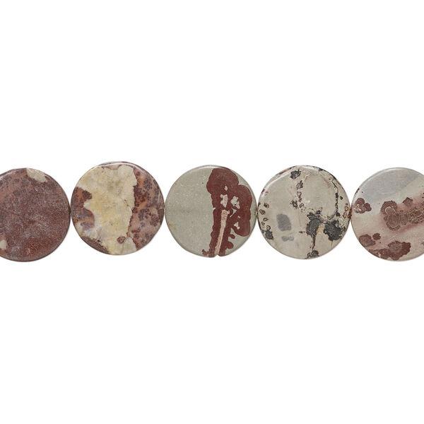 Crazy Horse&trade; stone 1pkg1, wavy flat round bead natural, 15 inch 39-40mm (calcite / limestone) image number 1