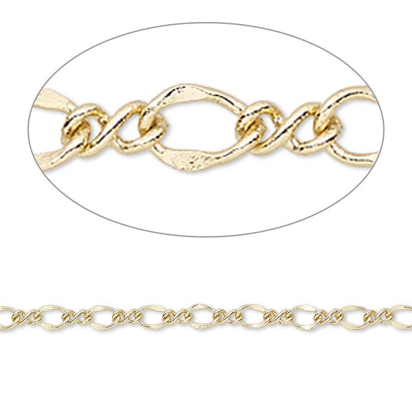 Chain, gold-finished steel, 3mm flat figure 8. Sold per 50-foot spool. image number 0
